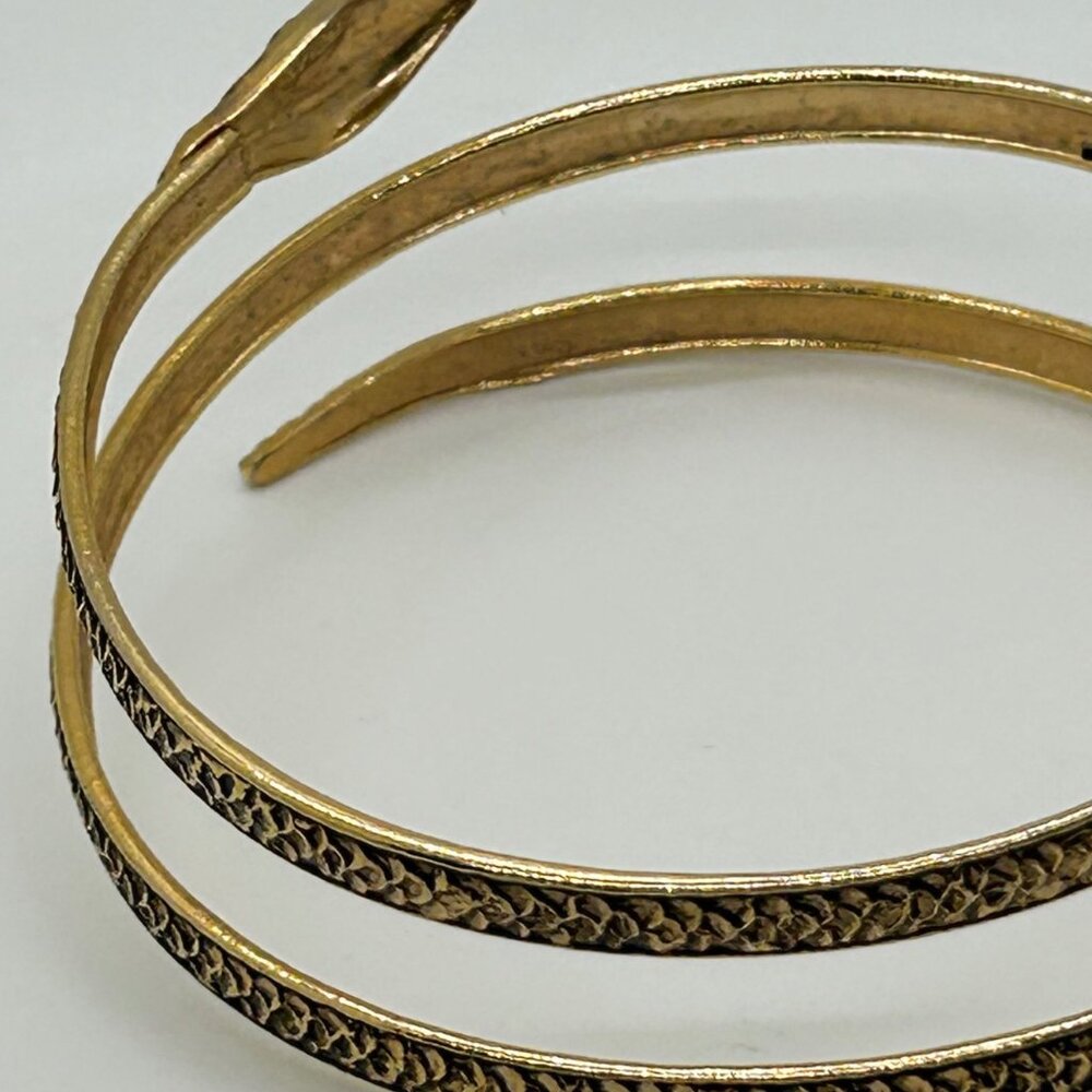 Vintage Snake Bracelet Egyptian Style Gold Tone Armlet With Chased Metal, Enamel - Picture 6 of 13
